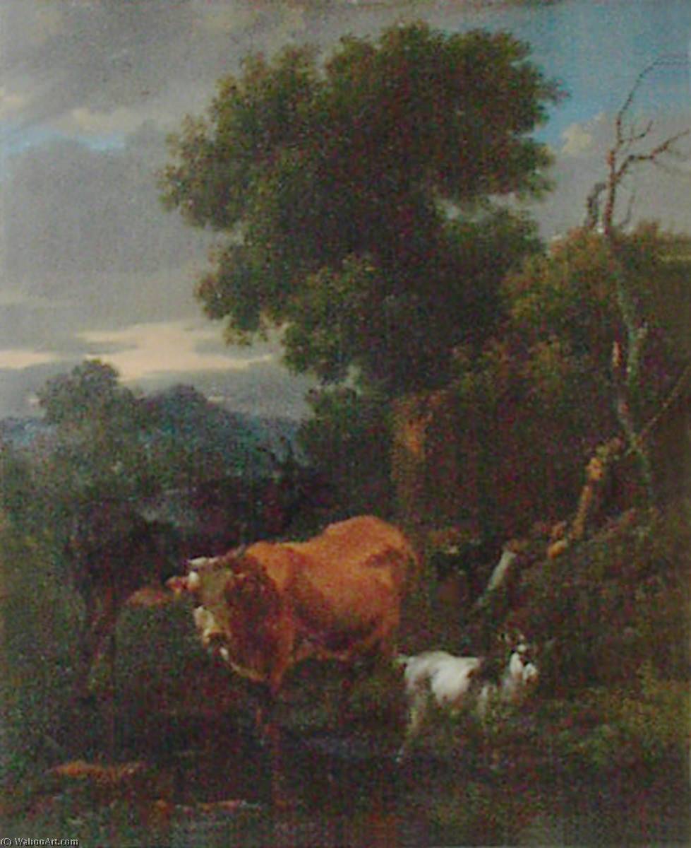 Cattle In A Stream, With A Herd Boy Resting — Nicolaes Pietersz Berchem