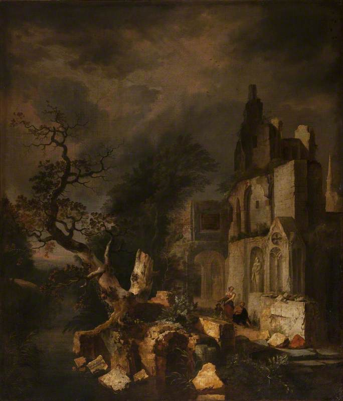 Landscape With Ruined Buildings And Figures — Jan Griffier I.