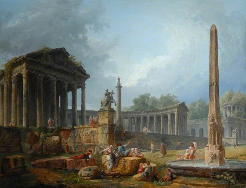 Architectural Capriccio With Obelisk — Hubert Robert