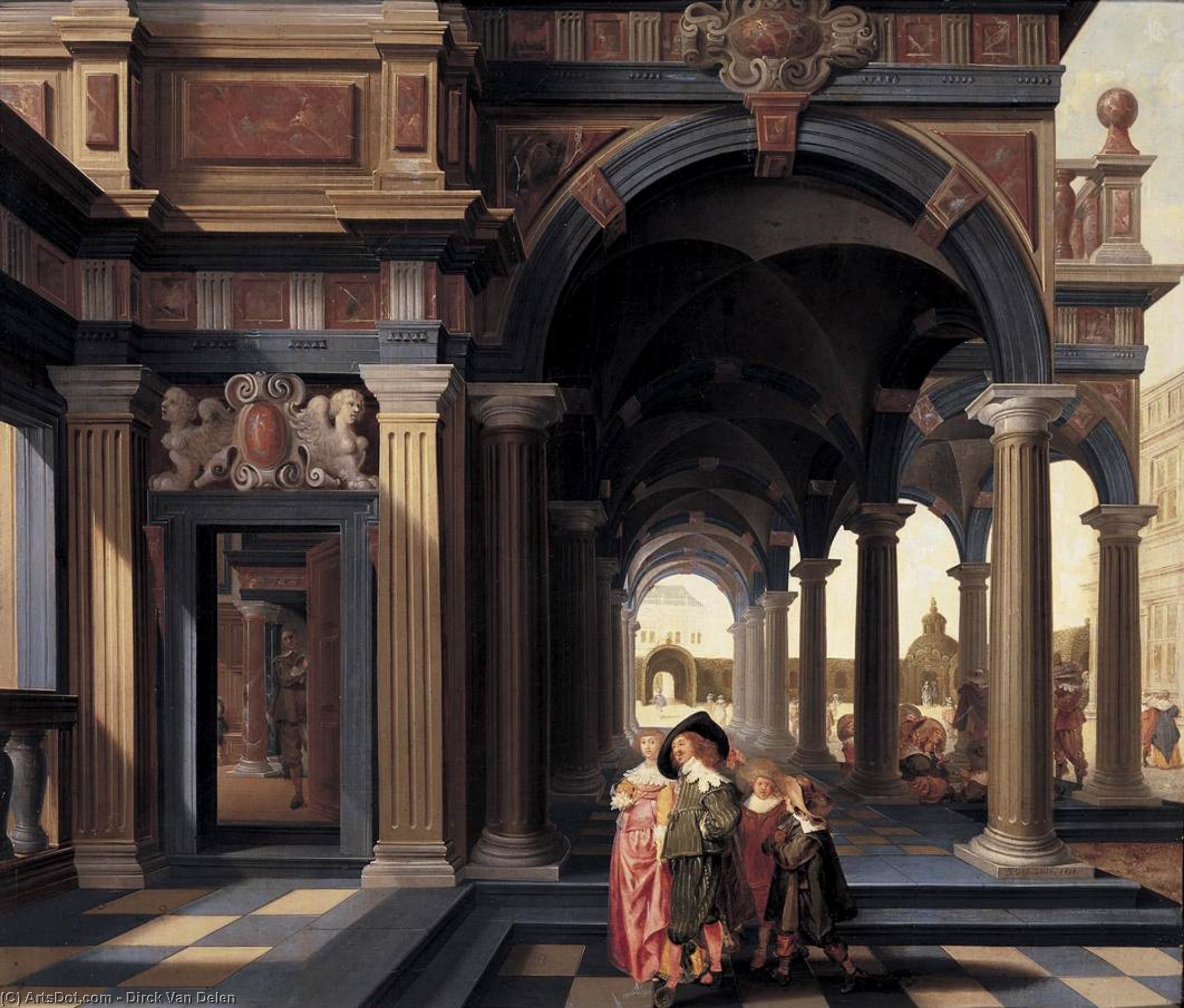 Elegant Figures In A Loggia — Dirck Van Delen