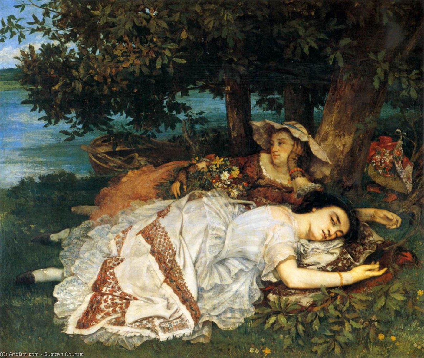 Young Ladies By The River Seine — Gustave Courbet