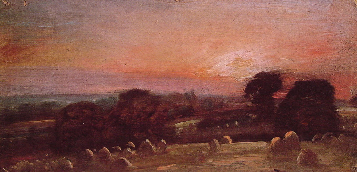 A Hayfield Near East Bergholt At Sunset — John Constable