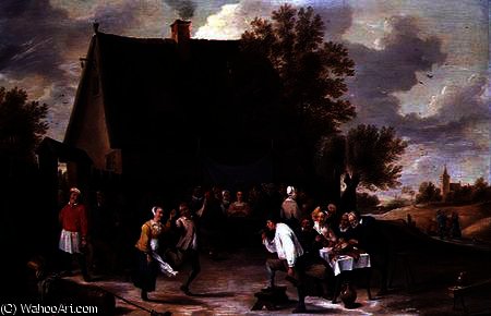 Villagers Celebrating A Wedding Feast Outside A Country Tavern — Matheus Van Helmont