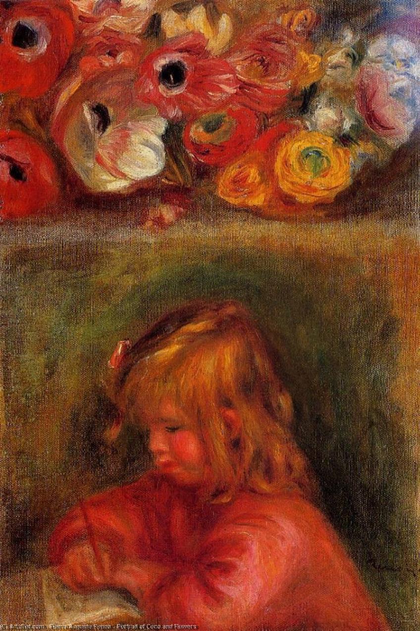 Portrait Of Coco And Flowers — Pierre-auguste Renoir