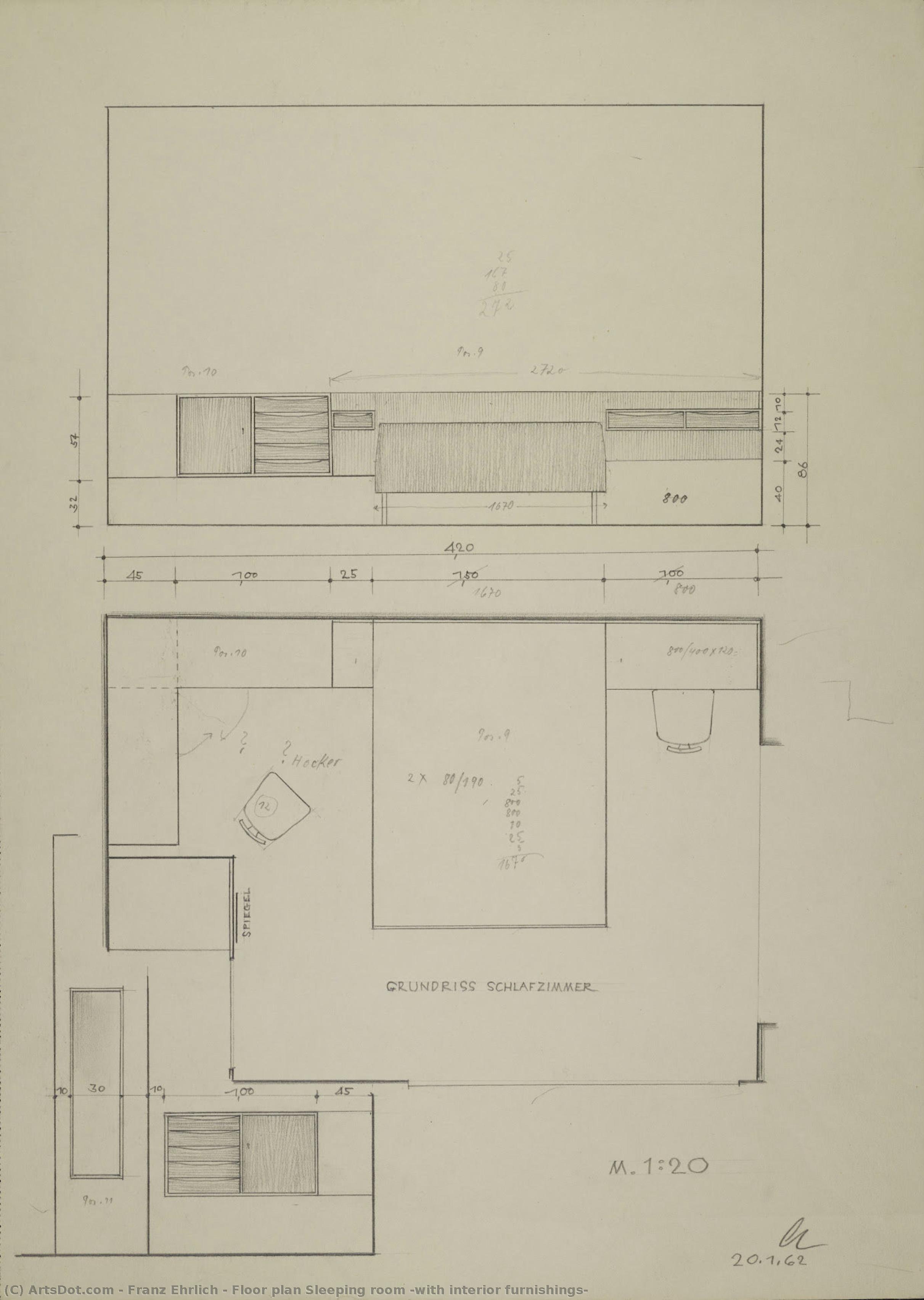 Floor Plan Sleeping Room (with Interior Furnishings) — Franz Ehrlich