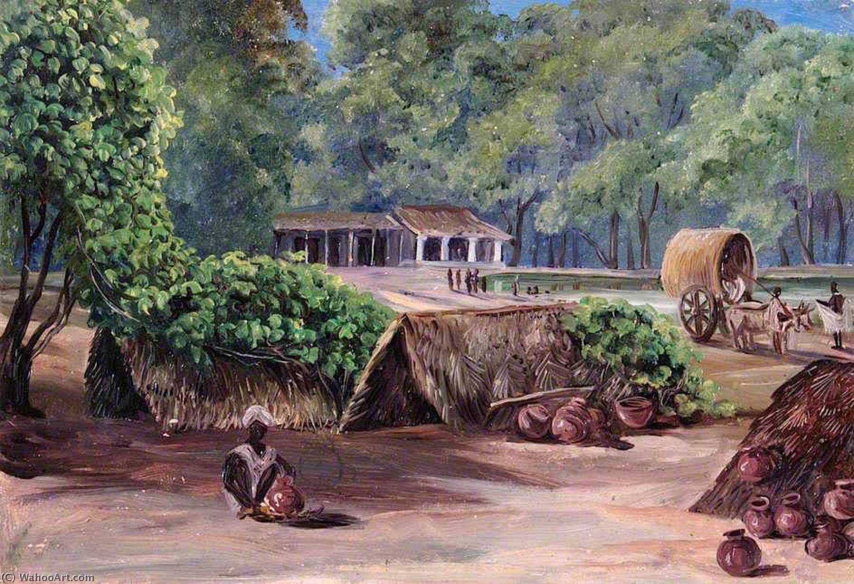 Native Huts Near Tanpori, India — Marianne North