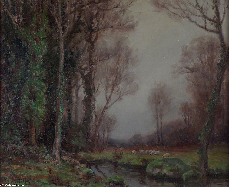 Wooded Stream And Sheep — Anna Althea Hills
