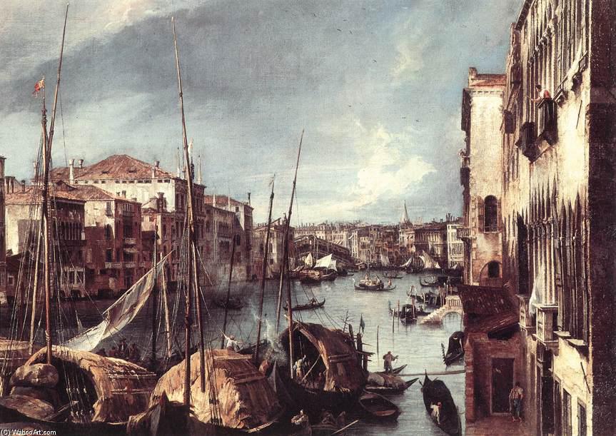 The Grand Canal With The Rialto Bridge In The Background (detail) — Canaletto