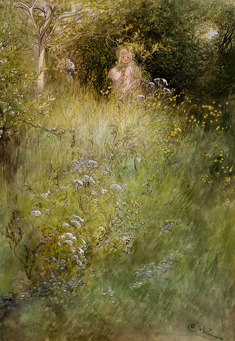 A Fairy, Or Kersti, And A View Of A Meadow — Carl Larsson