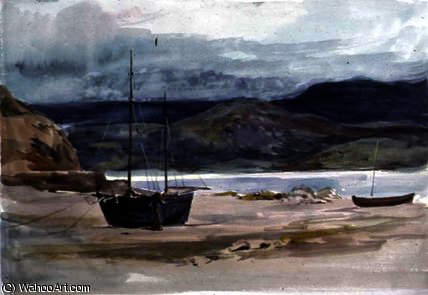 Hilly Coast Scene With Boats, — John Absolon