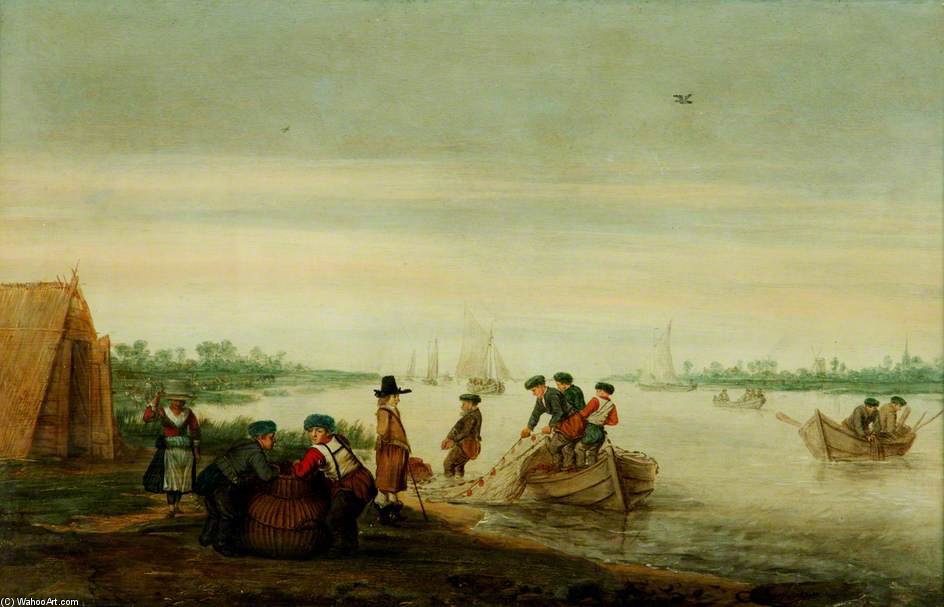 River Scene With Fishermen Drawing Nets — Barend Avercamp (barend Petersz)