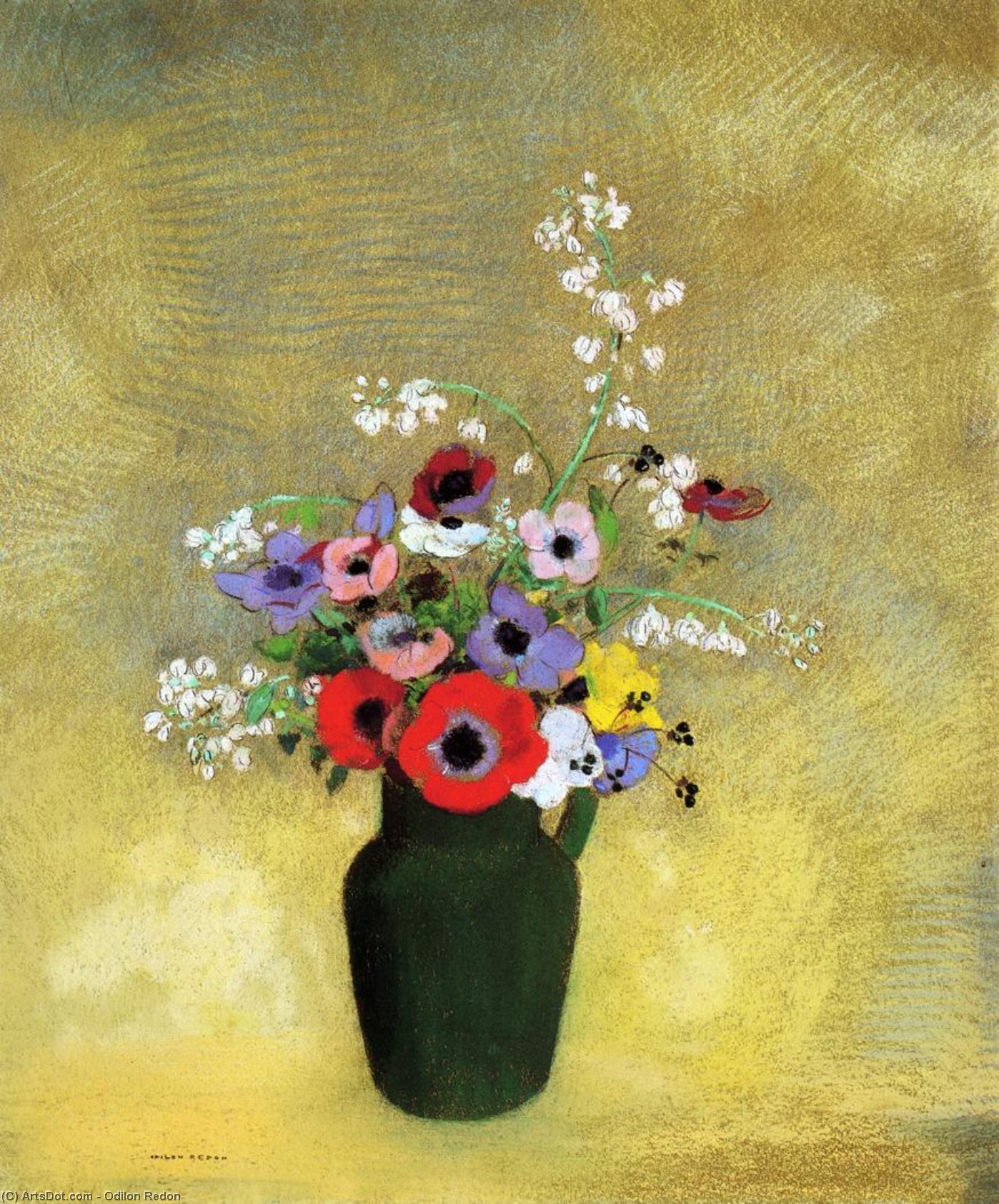 Flowers In A Green Pitcher — Odilon Redon