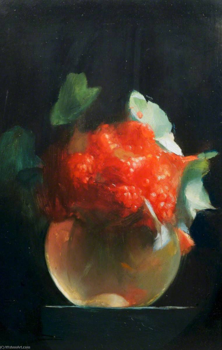 Red Berries And Flowers In A Gold Vase — Edgar Herbert Thomas