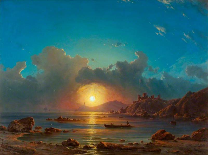 Sunset On A Bay, With Castle Ruins — Georg Emil Libert