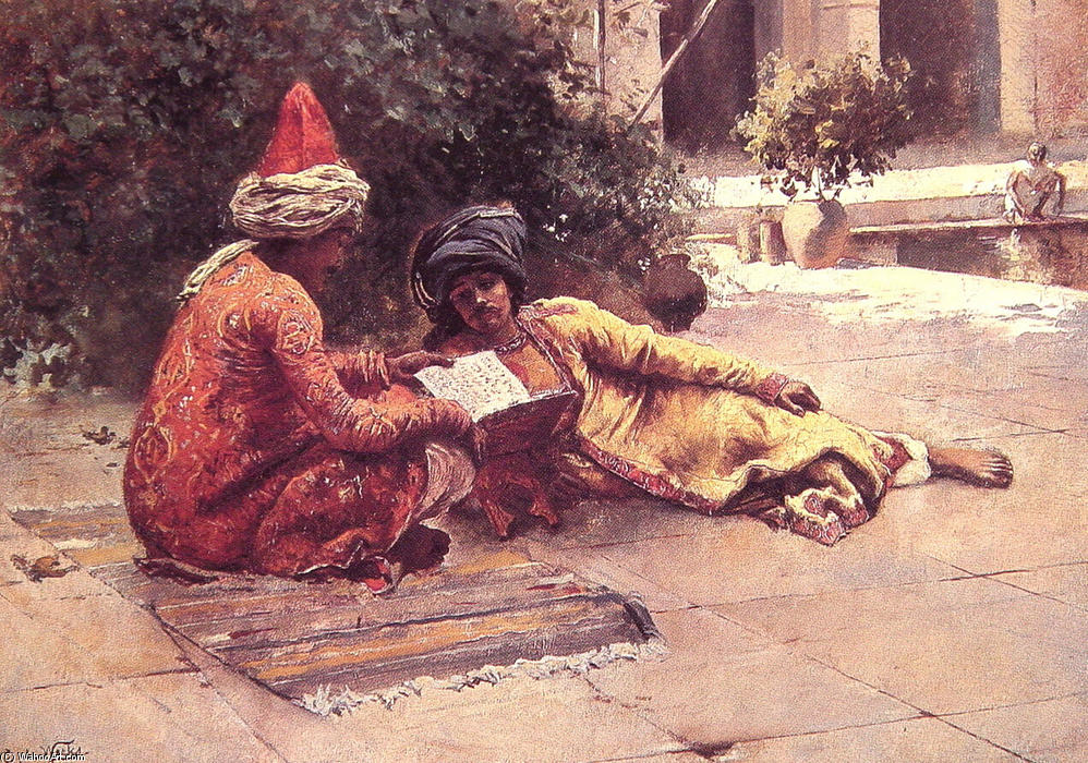 Two Arabs Reading In A Courtyard — Edwin Lord Weeks