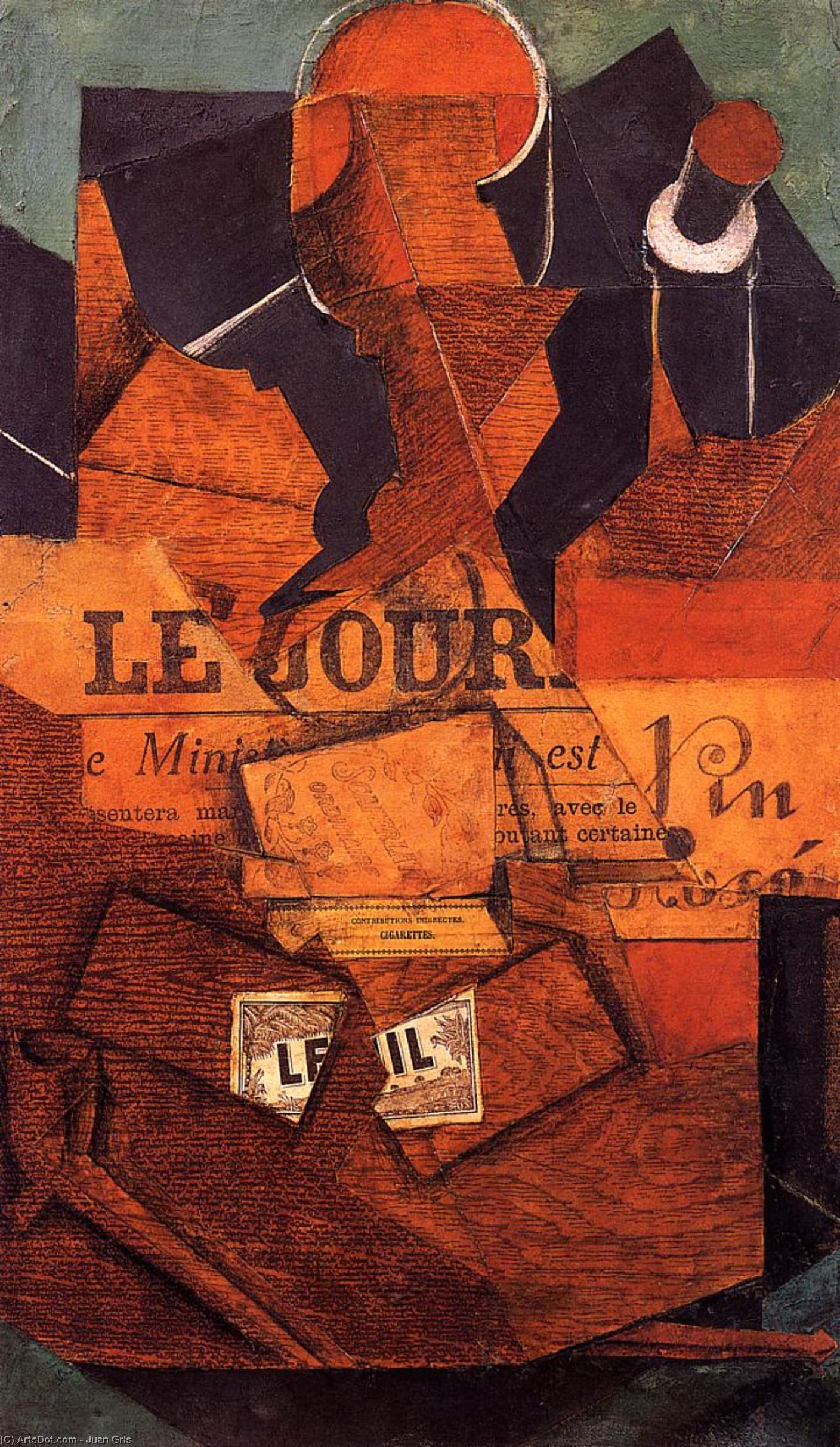 Tobacco, Newspaper And Bottle Of Wine — Juan Gris