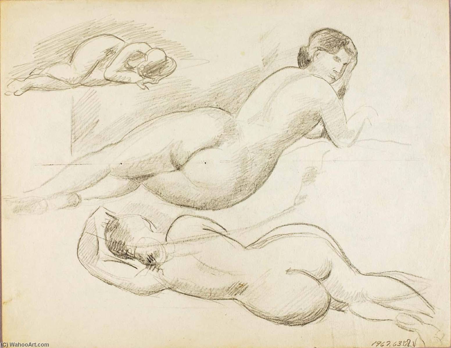 Group Of Three Reclining Female Nudes — Carl Newman