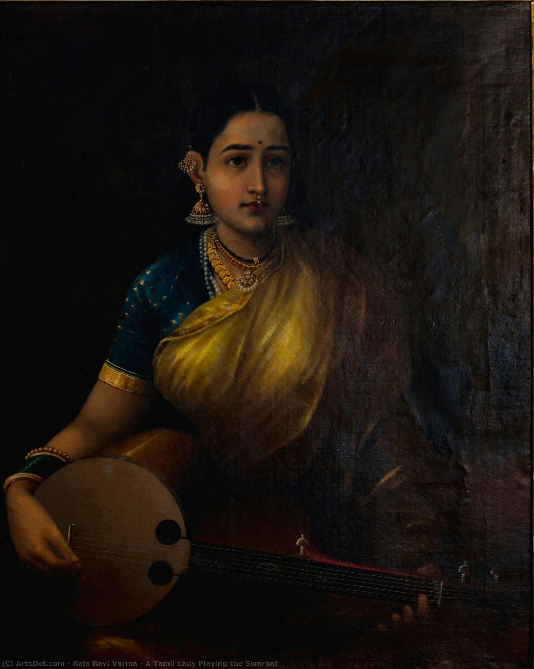 A Tamil Lady Playing The Swarbat — Raja Ravi Varma
