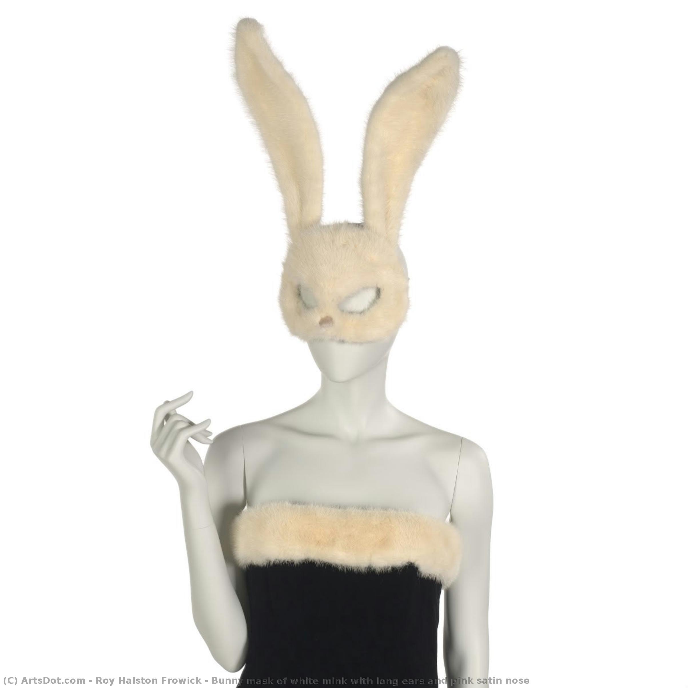 Bunny Mask Of White Mink With Long Ears And Pink Satin Nose — Roy Halston Frowick