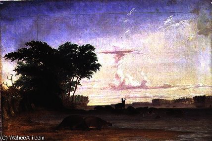 A Herd Of Hippopotami Near The Mouth — Thomas Baines
