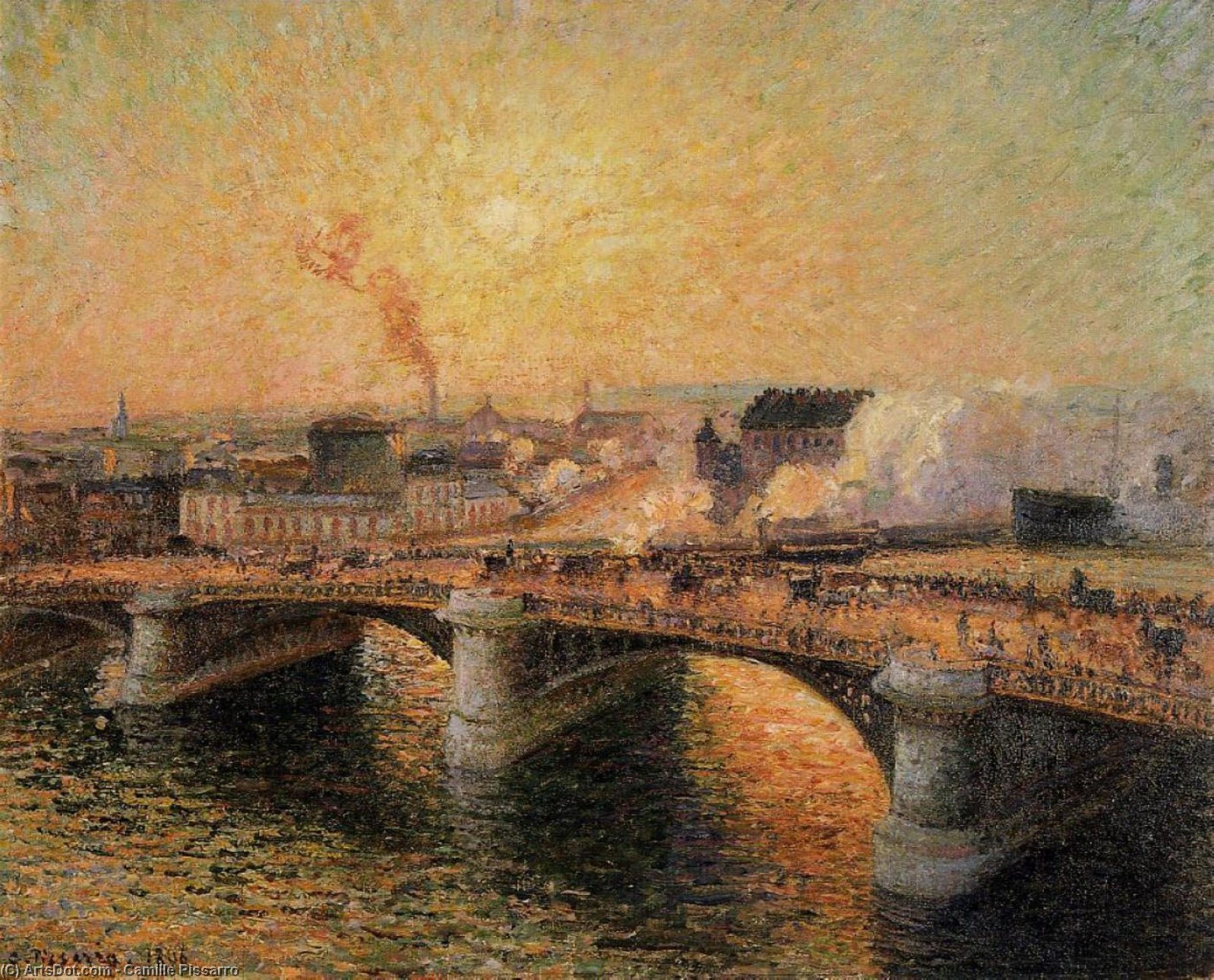 The Boieldieu Bridge, Rouen - Sunset — Camille Pissarro
