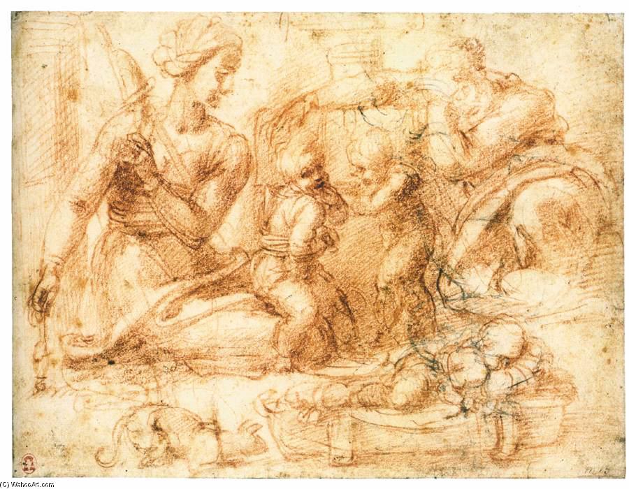 Woman With A Distaff And Three Children (recto) — Michelangelo Buonarroti
