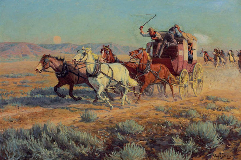Stagecoach Pursued By Mounted Indians — Richard Lorenz