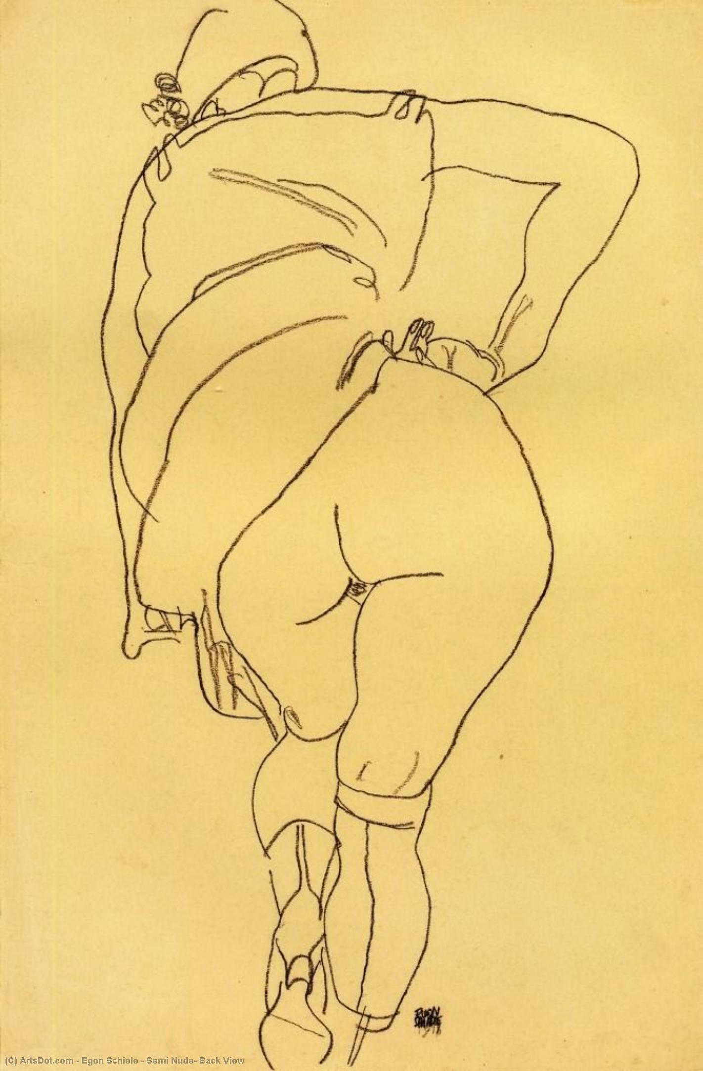 Semi Nude, Vista Trasera — Egon Schiele