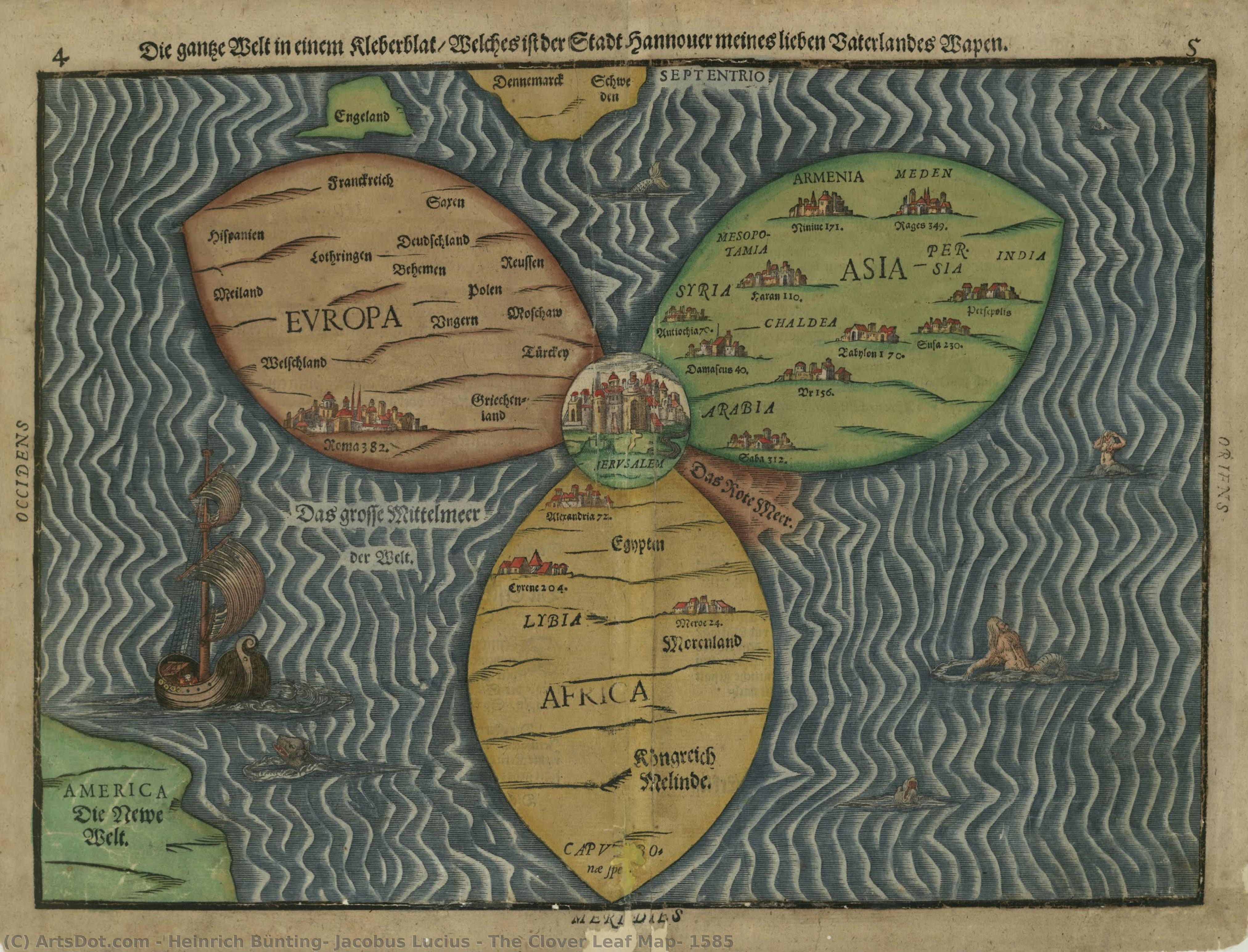 The Clover Leaf Map, 1585 — Heinrich Bünting, Jacobus Lucius