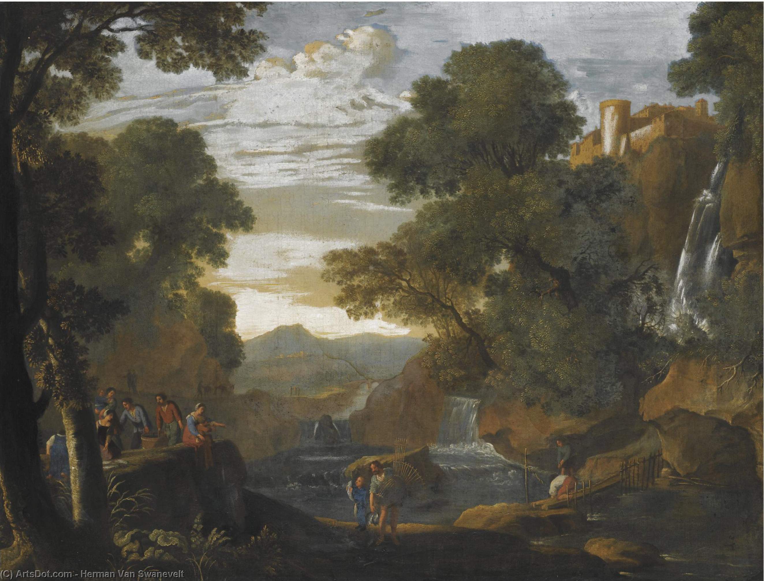 A Southern Landscape With Fishermen Unloading And Packing Their Catch — Herman Van Swanevelt