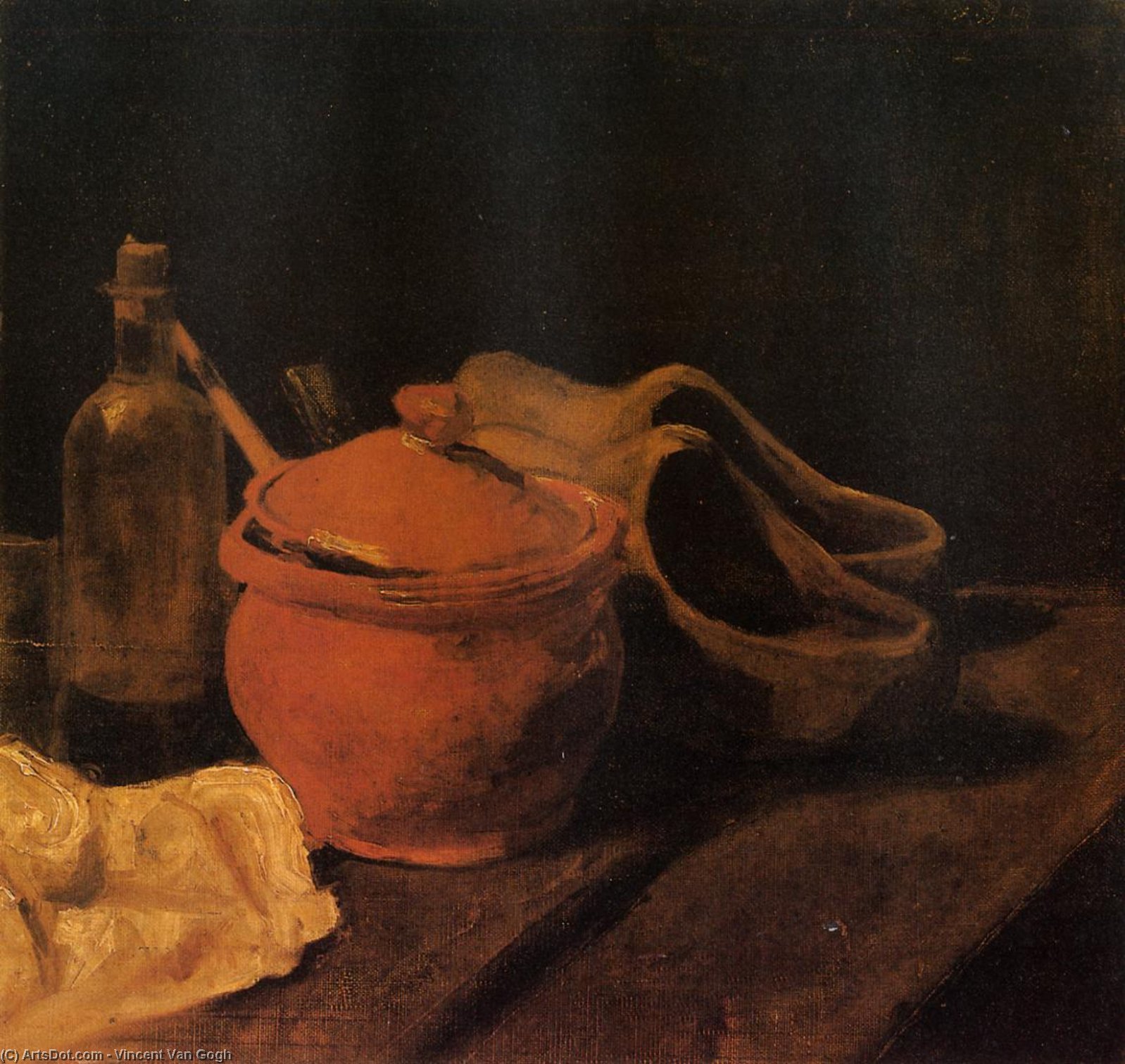 Still Life With Earthenware, Bottle And Clogs — Vincent Willem Van Gogh