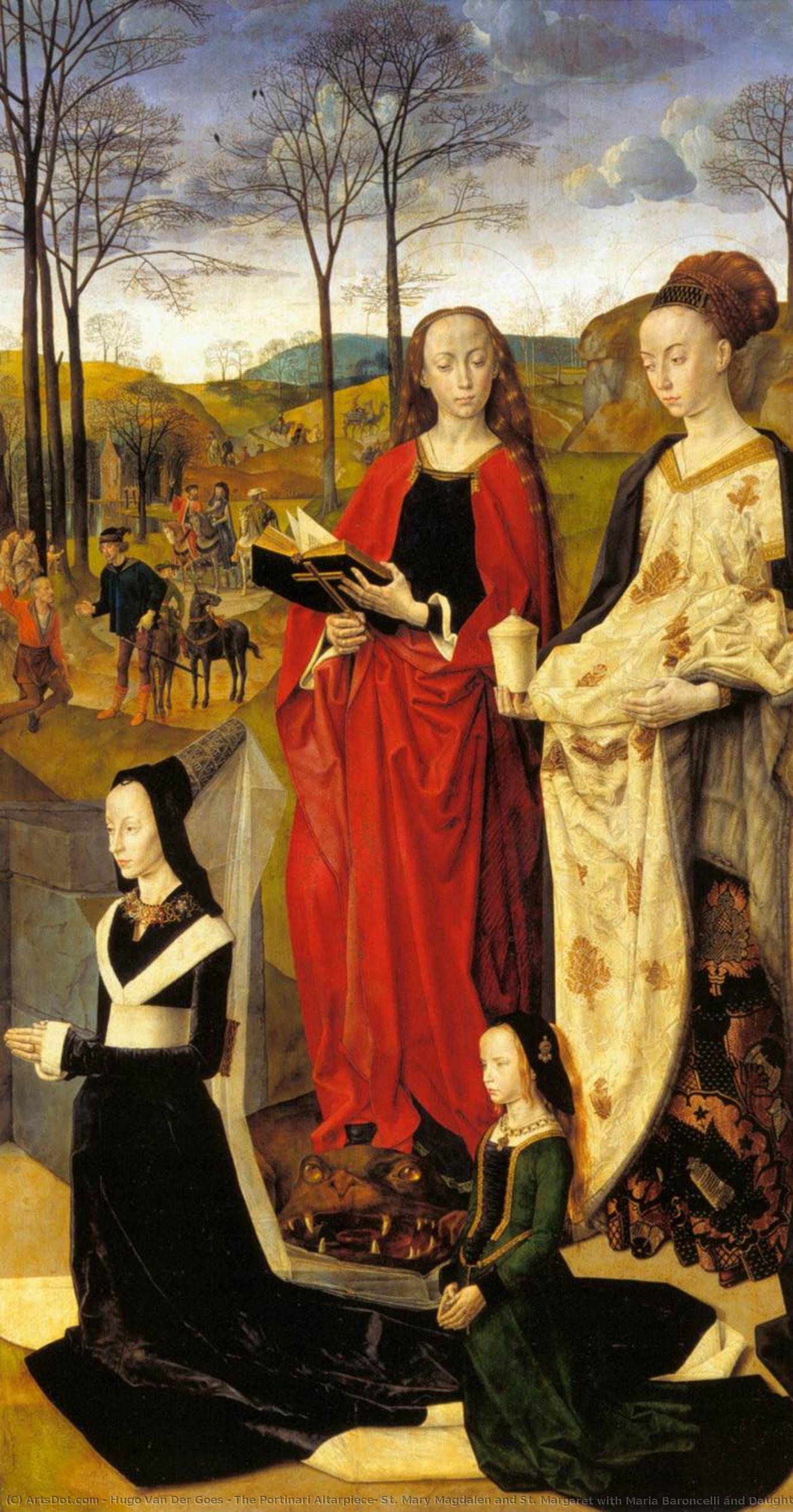 The Portinari Altarpiece, St. Mary Magdalen And St. Margaret With Maria Baroncelli And Daughter Margherita Portinari, Right Wing — Hugo Van Der Goes