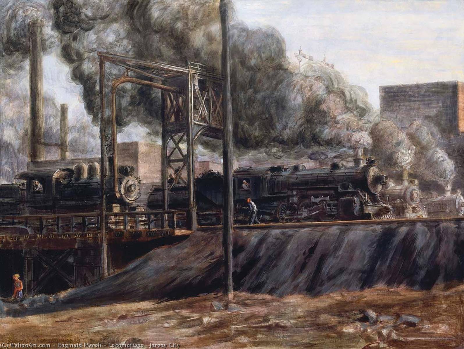 Locomotives, Jersey City — Reginald Marsh