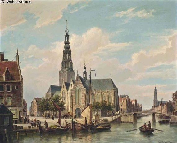 Rowing On An Amsterdam Canal — Cornelis Christiaan Dommelshuizen
