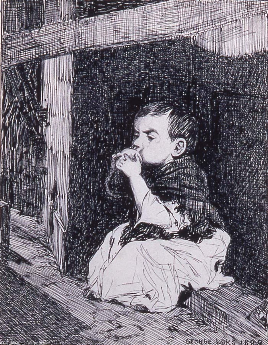Child Eating Apple Graphite — George Benjamin Luks