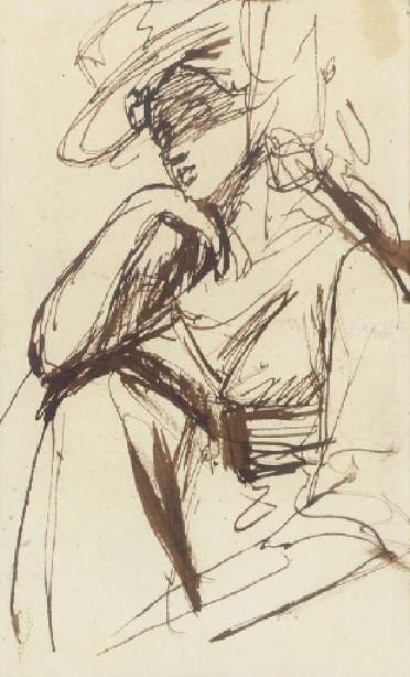A Lady With A Wide-brimmed Hat — George Romney