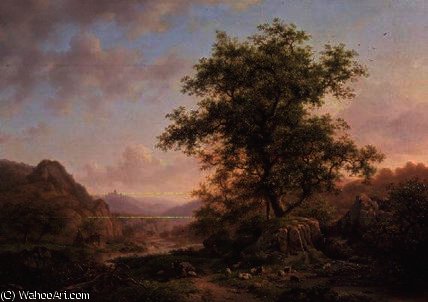 Wooded Landscape With Peasants And Animals On Path — Frederick Marianus Kruseman