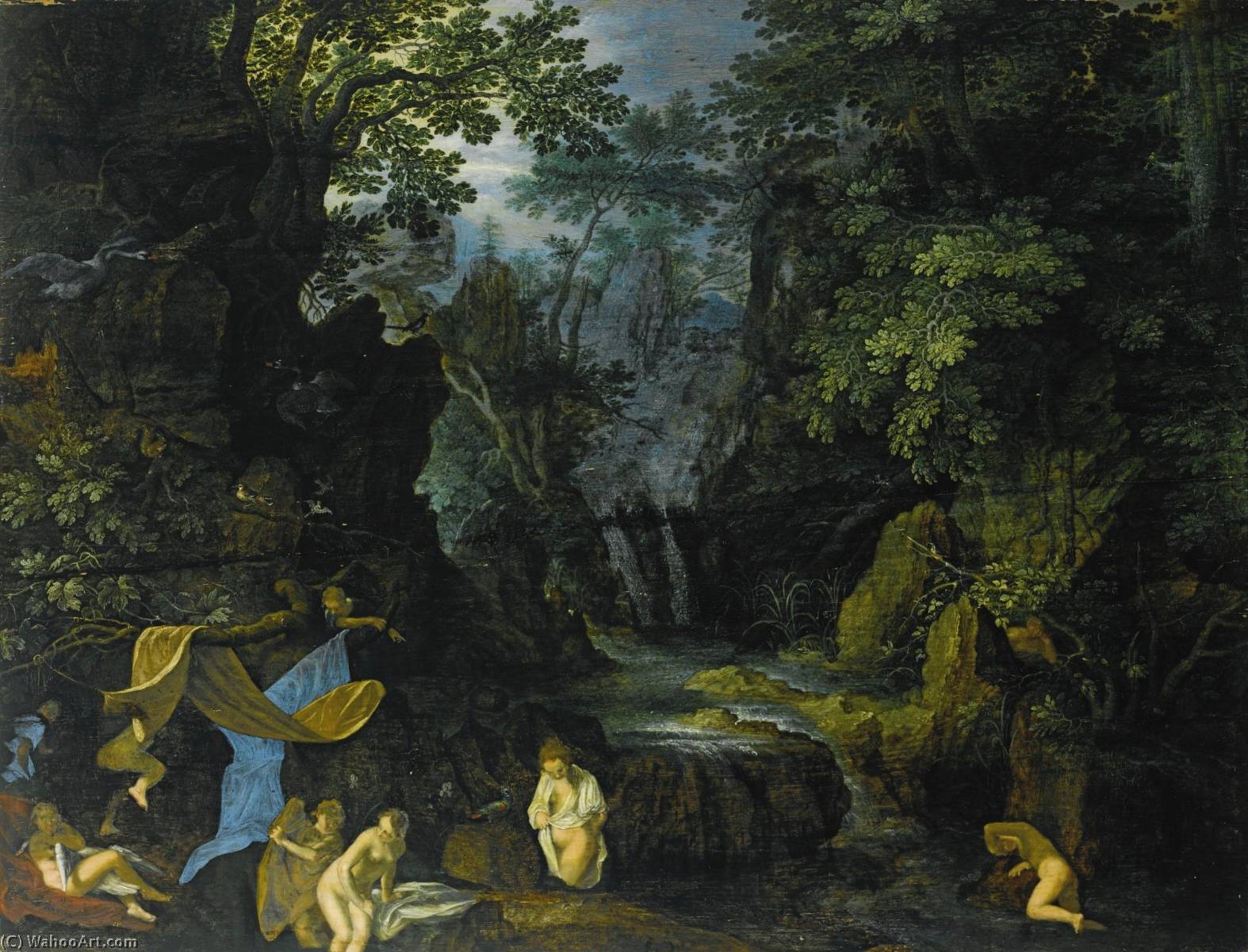 A Forest Landscape With Bathing Nymphs And Leda And The Swan — Roelant Savery