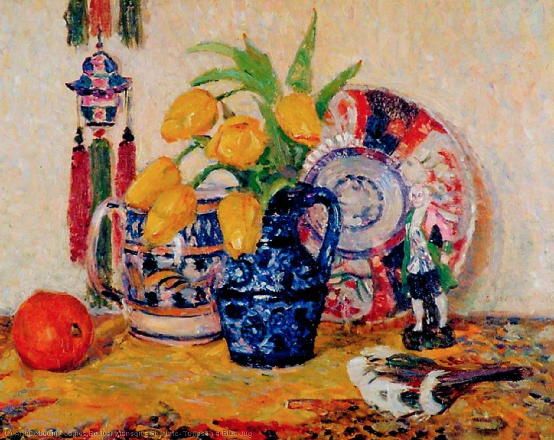 Still Life, Tulips In A Blue Jug — James Bolivar Manson
