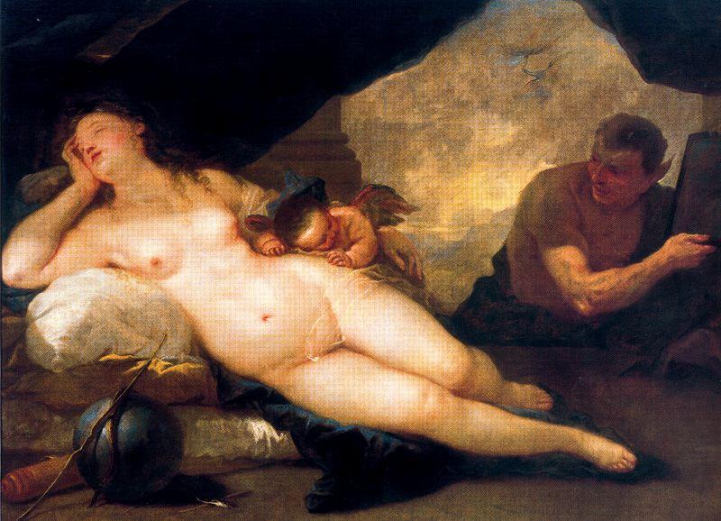Venus And Cupid With A Satyr Dormant — Luca Giordano