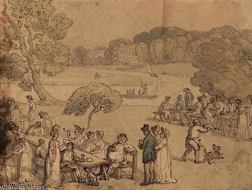 Figures Picnicking By The Thames At Twickenham — Thomas Rowlandson