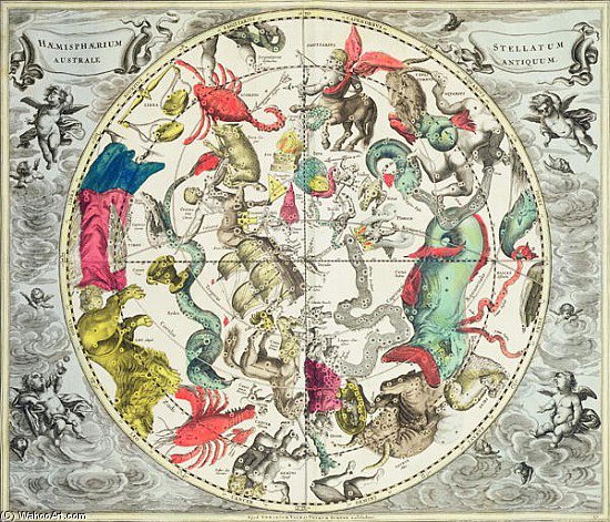 Map Of The Southern Hemisphere, From ''the Celestial Atlas, — Andreas Cellarius