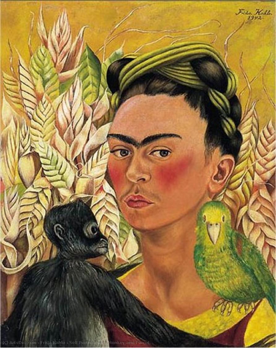 Self Portrait With Monkey And Parrot — Frida Kahlo