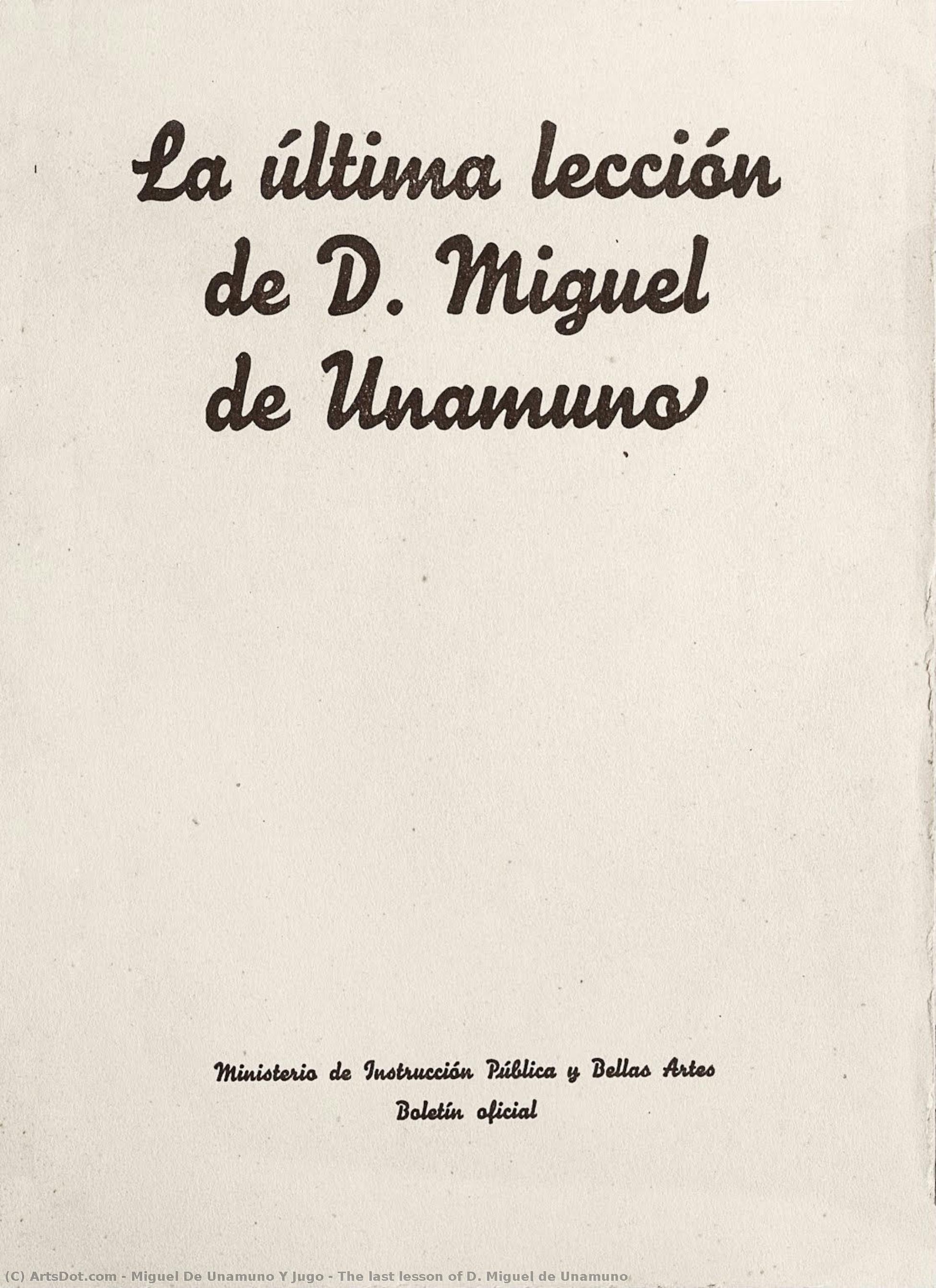 The Last Lesson Of D. Miguel De Unamuno — Miguel De Unamuno