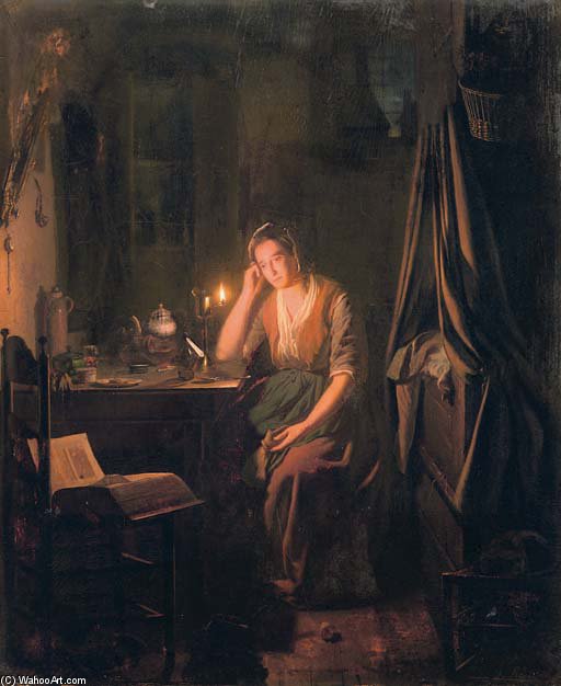A Seated Lady By Candlelight — Johannes Rosierse