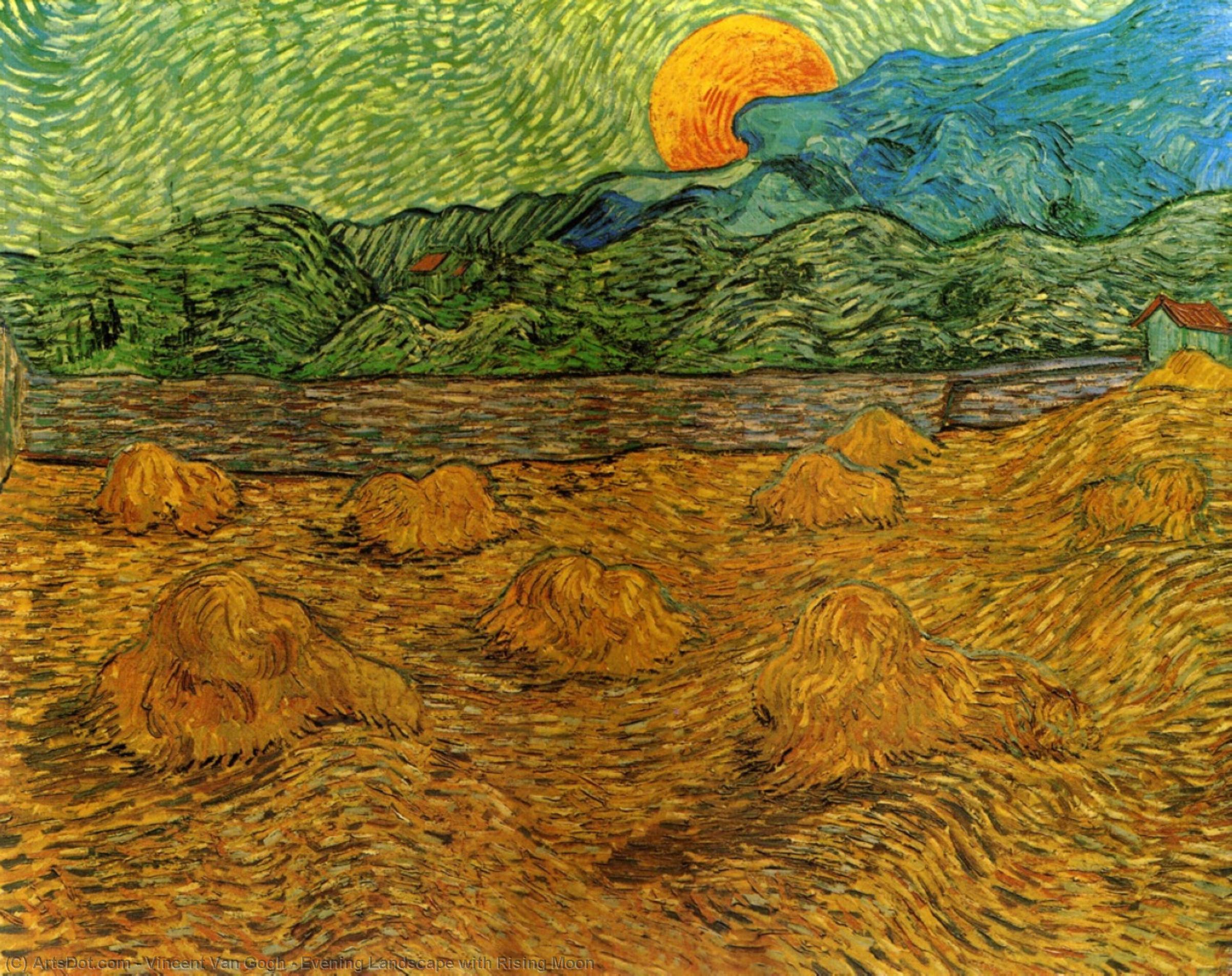 Evening Landscape With Rising Moon — Vincent Willem Van Gogh
