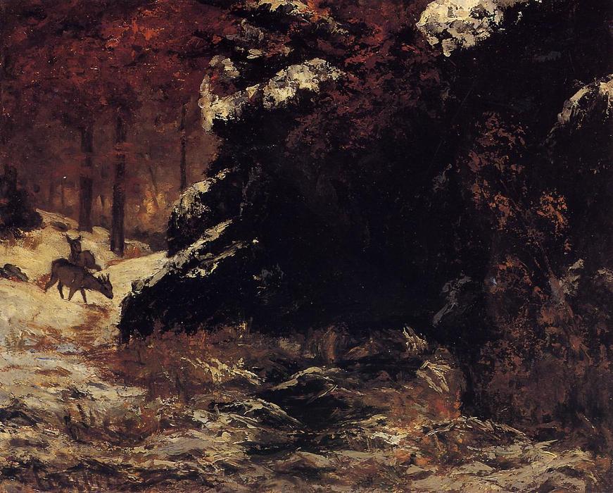 Deer In The Snow — Gustave Courbet