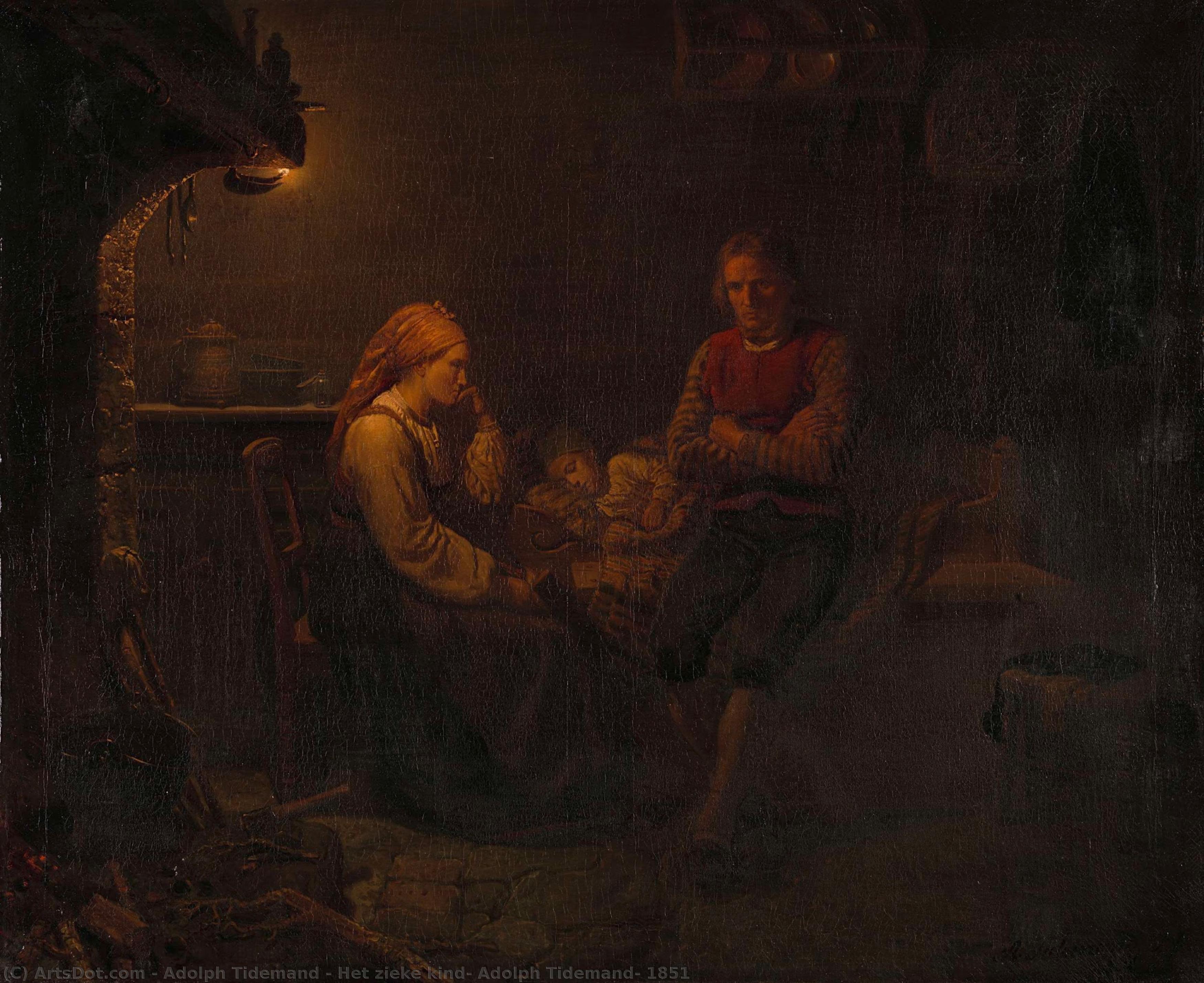 Het Zieke Kind, Adolph Tidemand, 1851 — Adolph Tidemand