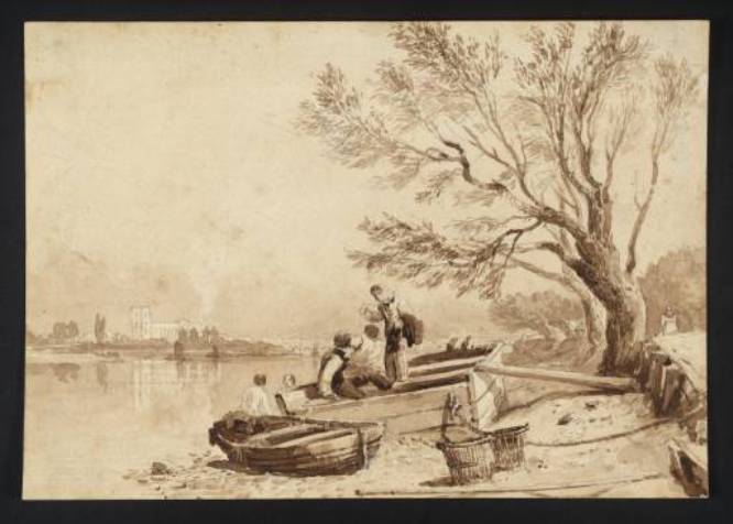 Bathers; Westminster Bridge In The Distance — David Cox