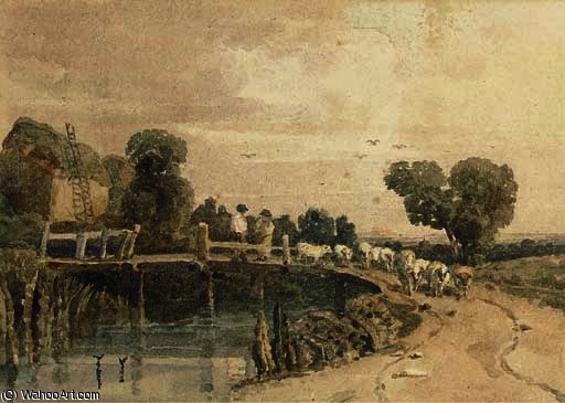 Shepherd And Flock On A Bridge, Near Newark — Peter De Wint